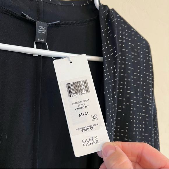 NWT Eileen Fisher black Morse Code kimono style duster jacket - Picture 14 of 16